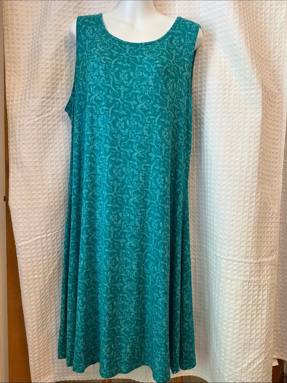 Croft &Barrow Teal pattern Sleeveless Midi Dress Shift size Large
